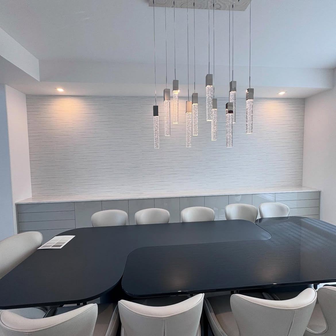 Luxury dining room with Philip Jeffries textured wallcovering